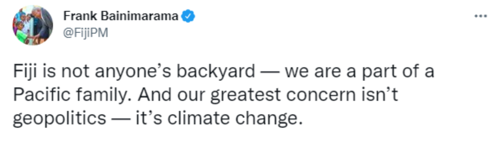 斐济总理弗兰克·拜尼马拉马的推文。图源:推特截图